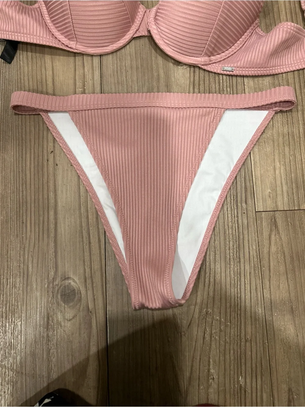 PINK Victoria's Secret Ribbed Knit Push-Up Bikini Set.l in dusty pink size SP